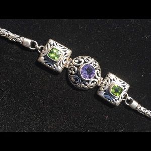 Peridot, amethyst, sterling silver bracelet.